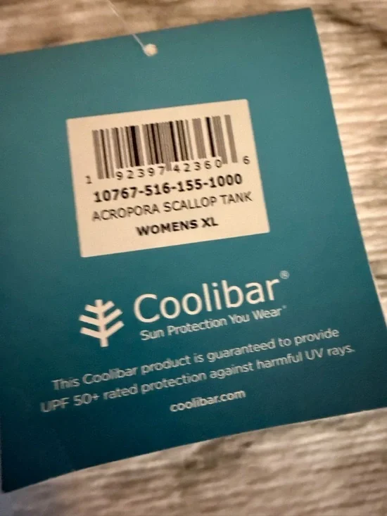 NWT Coolibar Light Blue Womens acropora Scallop Tank top w/built-in bra shirt XL - Picture 4 of 6